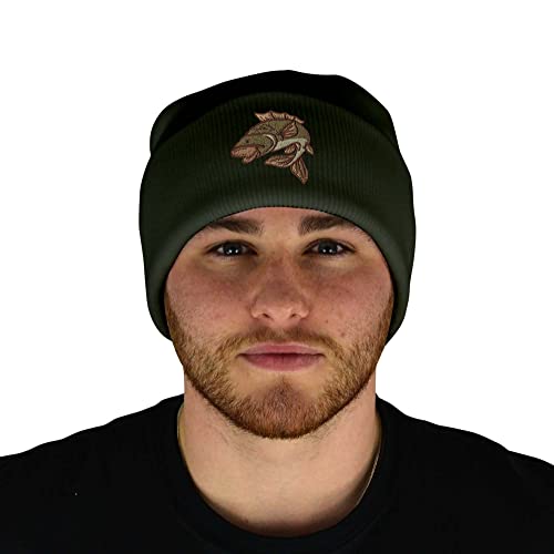 Bang Tidy Clothing Carp Fishing Gifts for Men - Beanie Hat Knit Cap Fisherman Gift with Embroidered Fish - Olive - Image 5