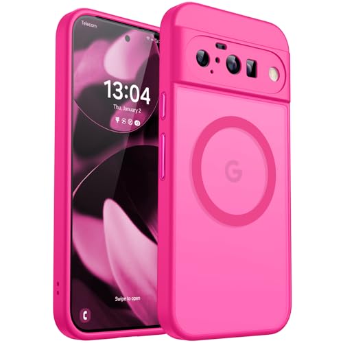 CANSHN Funda Magnética para Google Pixel 10(6.3 Pulgadas),[Protección Total de La Cámara] Carcasa Fondo Mate Translúcido,Rosa Vivo