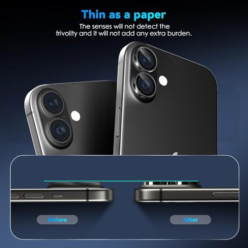 Image of OpenTech Premium Camera Lens Protector Compatible For iPhone 17 /16 /16 Plus (Black) - 9H Tempered Glass, Military-Grade Anti-Scratch, Case-Friendly, Easy Install Frame