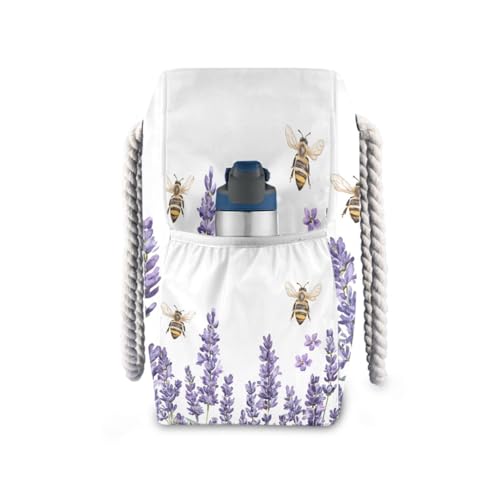 Lavander and Bee Beach Bag & Travel Tote Bag Large Sandproof with Zipper Closure, Wet Pouch for Swim Gym Travel, Lightweight Foldable Outdoor Bag3