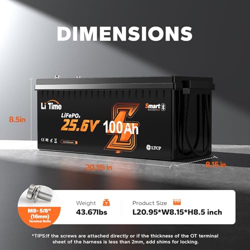 Image of LiTime 24V 100Ah LiFePO4 Lithium Battery, Bluetooth 5.0, Low-Temp Cutoff Protection, 4000+ Deep Cycles, Built-in 100A BMS for Marine, Trolling Motors, RVs,Off-Grid