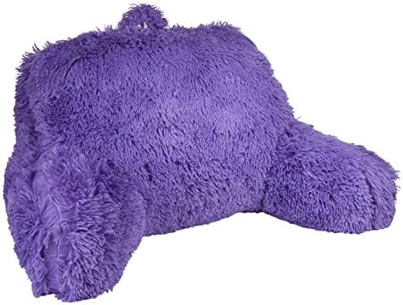 Klear Vu Shaggy Bed Rest Back Support Pillow for Adults and Kids, Lumbar and Arm Support on Bed, Chair, Couch, Sofa and Floor - Large Reading Pillow, 30" x 21", Purple Rain