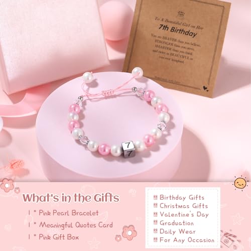 Image of Birthday Gifts for 4-10 Girls, Adjustable Sparkling Delicate Pink Charm Cute Bracelet for Teen Girls for Daughter Granddaughter Niece Sister Teens Friends Birthday Christmas Valentine Gifts