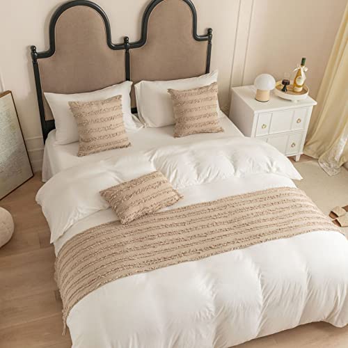 Home Bed Runner For Foot Of Bed Quilted Bed Scarves Jacquard Tassel Bed Throw Cotton Linen Solid Color Bed End Towel Cover For Queen Double Single King Size Bed,Beige 45 * 240Cm #TOP14