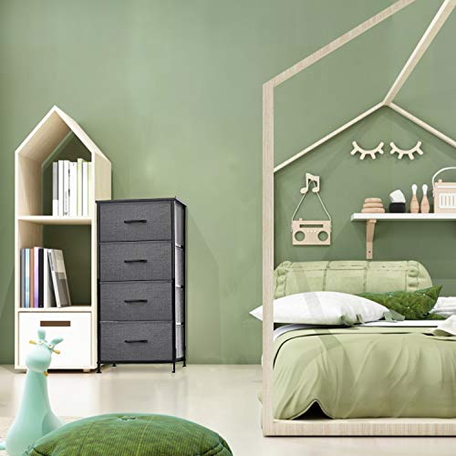 Yesker Storage Tower Units, Nightstand Dresser Organizer with 4 Drawers, Fabric Vertical, Steel Frame Wide Wood Top Small Dresser for Bedroom Hallway Entryway Closets, Easy Pull Handle, Black Grey