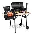 YULEESIYIP Offset Smoker Charcoal Grill, 44" Outdoor BBQ Grill with Side Fire Box, Thermometer, Wheels & Prep Shelf, Portable Barbecue Cooker for Backyard, Patio, Camping, Party, Black
