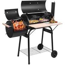 BBQ Charcoal Grill and Offset Smoker, Barbecue Grills with Spacious Cooking Area for Outdoor Camping, Barrel BBQ Grill and Smokers Combo