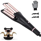 4-in-1 Hair Crimper - Adjustable Barrel for Different Wavy Looks - 3 Barrels Waver Hair Tool for Women (Healthy Ceramic Curling, Dual Voltage, 30s Fast Heating, 4 Heat Setting Up to 410℉) Gold