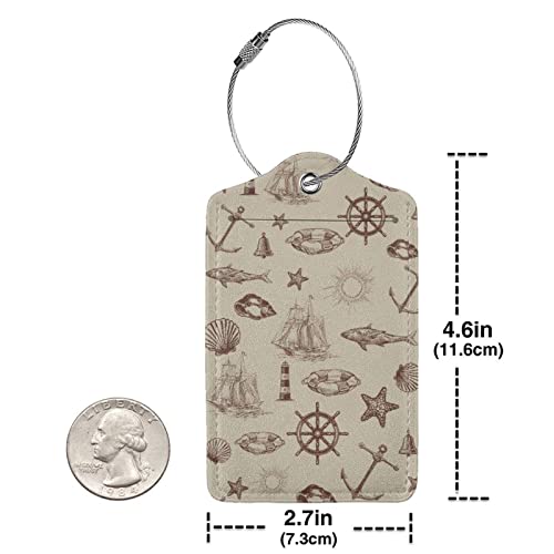 Image of PU Leather Luggage Tag, Suitcase Labels, Passport Stamp ID Tags Card, Baggage Bag Label with Stainless Steel Loop, Full Back Privacy Cover for Men Women Travel, Set of 2
