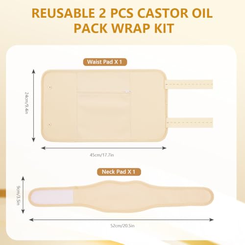 AOOWU Organische Rizinusöl-Packung, Castor Oil Pack Kit, Wiederverwendbare Rizinusöl Packungen Set für Leberentgiftung, Schilddrüse… – Ansicht 2