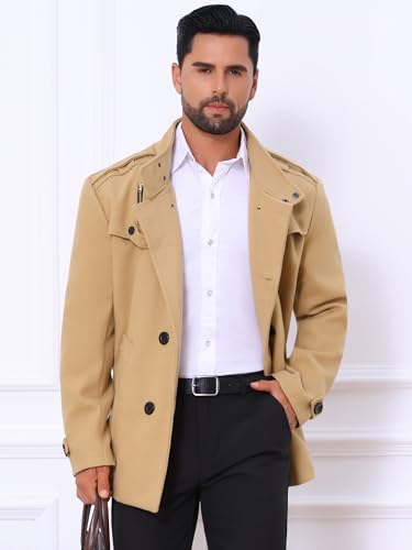 Image of Lars Amadeus Men's Winter Coat Classic Double Breasted Stand Collar | Classic double breasted pea coat with button closure and pockets, True to size fit Business ready