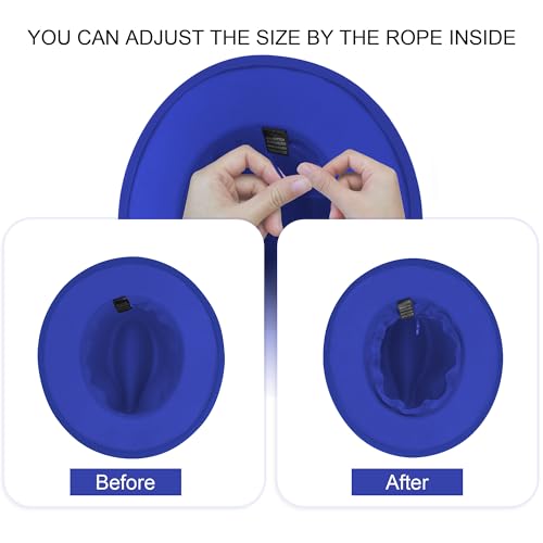 Image of Wide Brim Fedora Hats for Women and Men Classic Felt Panama Hat Men's Two Tone Dress Hat with Belt Buckle
