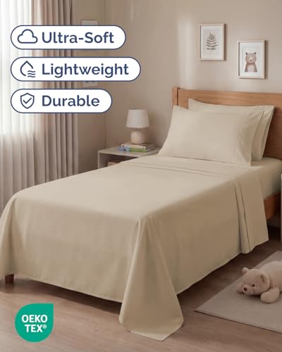 Image of Twin 4 Piece Bed Sheet Set - Comfy, Breathable & Cooling Sheets - Cream | Ultra Soft Hotel Luxury Bedding Set with 8-16 Inch Deep Pockets, 1 Flat & 1 Fitted Sheet & 2 Pillowcases, Wrinkle & Fade Free