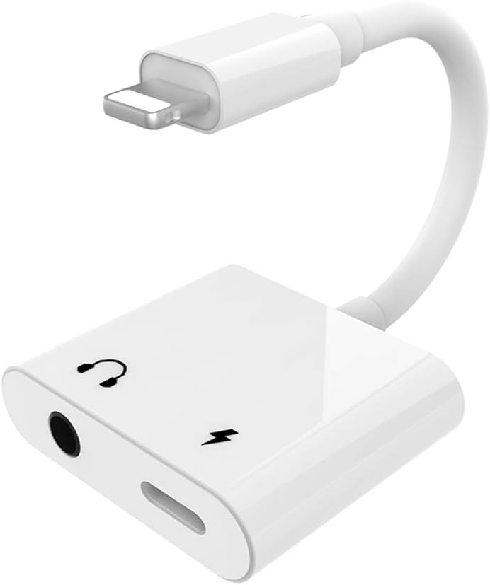 3.5 mm Headphone Jack Adapter Charger Converter 2 in 1 3.5mm Earphone Audio Charge Splitter Compatible Phone Xs XR X 8 8P 7 7P 6 6P pad Air Pro Support IOS 12 White