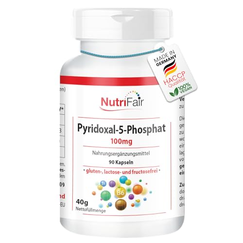 Piridoxal-5-fosfato 100mg - con 68,5mg de vitamina B6 por cápsula - 90 cápsulas - alta dosis - 100% vegano - producción alemana y pruebas de laboratorio - NutriFair | Premium & Fair