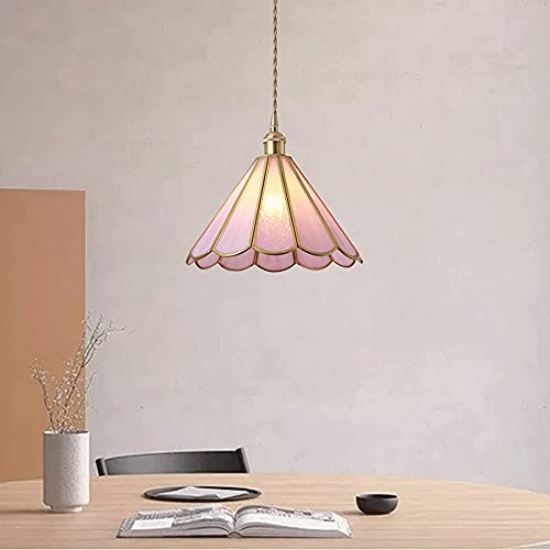 Ceiling Pendant Light , Brass Water-Grain Glass Design Chandelier, Creative Adjustable Hanging Lights, Romantic Pink Decorative Pendant Lamps For Dining Room, Coffee Shop, Club, Clothing Store #TOP2