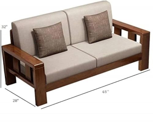 Image of Sheesham Wooden 2 Seater Sofa for Living Room | Solid Wood 2 Seater Cushion Sofa with Side Newspaper Holder for Home & Office | Solid Wood Sofa Sets Furniture (Honey, 2 Seater)