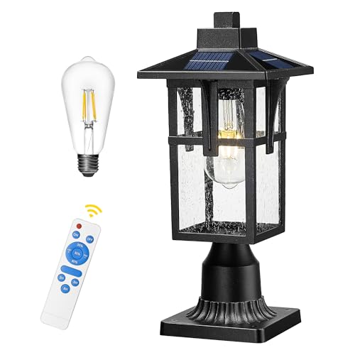 HWH Solar Post Lights, Seeded Glass, Black Finish, 2700K, 5HX62P-SL BK