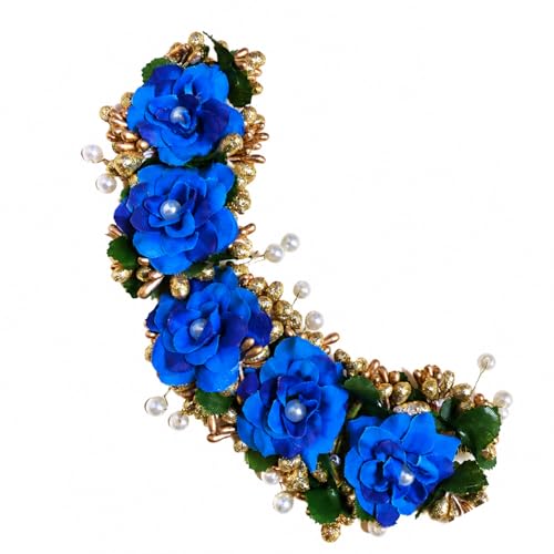 Image of Samyak Beautiful Hair Gajra Garland Handmade Floral Wedding Bridal Bridesmaid Hair Jewellery Bun | Juda Accessory | Tiara | Hair Vine | Hair Accessory | Hair Pin Clips Veni (Dark Blue)
