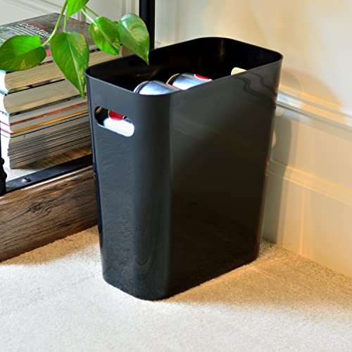 Image of Youngever 2 Pack 3 Gallon Slim Trash Can, Plastic Garbage Container Bin, Trash Bin with Handles for Home Office, Living Room, Study Room, Kitchen, Bathroom (Black)