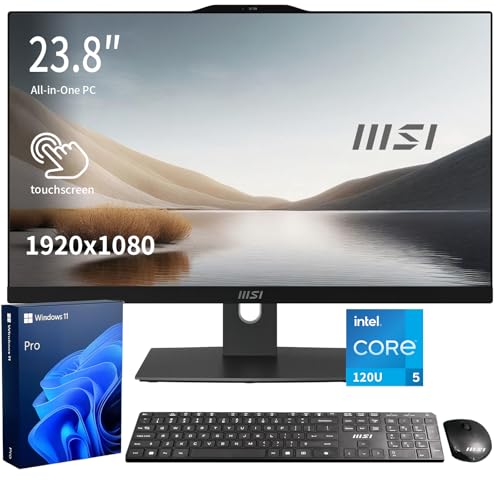 Image of msi Modern Business All-in-One Desktop, 23.8 inch FHD IPS 1920x1080 Touchscreen, Intel Core 5 120U, 32GB DDR5, 1TB SSD, Wi-Fi 6E, FHD Webcam, HDMI, DP, AI PC, Wireless KB & Mouse, Windows 11 Pro, Black