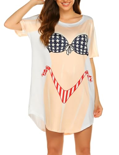 Ekouaer Womens Bikini Dress Cover Up Cute 4th of July America Flag Bikini Shirts Baggy Bathing Suit Cover Up M