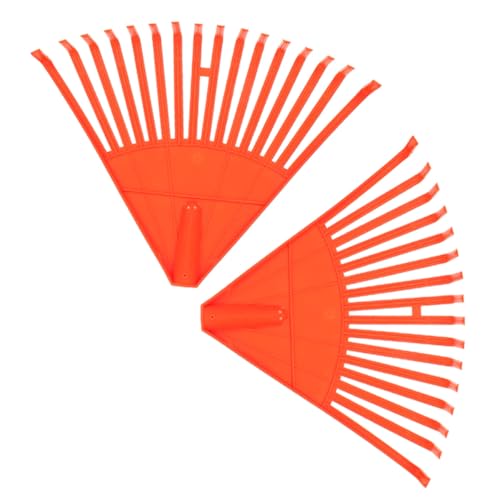 MAGICLULU Lot de 2 Râteaux en Plastique Orange 16 Dents, Petit Râteau à Désherber et Râteau à Feuilles pour Pelouse et Jardin, Outil Léger et Compact pour Nettoyer Gazon, Feuilles