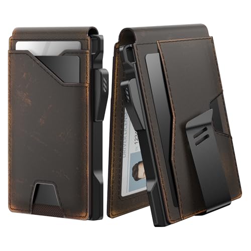 typecase Tactical Wallet for Men Card Holder: Pop Up Card Case, Full Grain Leather, Smart, RFID Blocking, Slim, Minimalist, Thin, Front Pocket - 10 Card Slots, ID Window, Money Clip (Burnished Black)