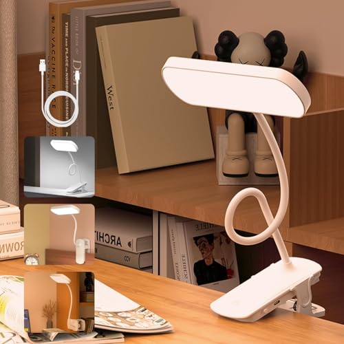 Image of XERGY LED Clip-On Book Light - 3 Color Modes | Dimmable | Type-C Rechargeable | 80H Long Battery | Eye-Caring Flexible Reading Lamp for Bed, Desk & Travel (White)