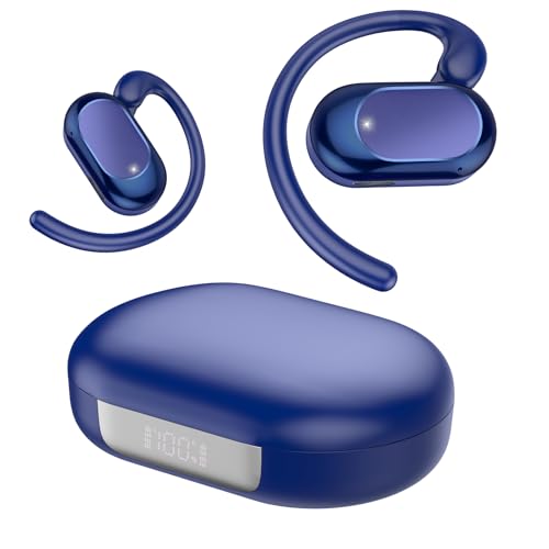 Bluetooth Kopfhörer, 2025 Verstellbare Ohrhaken Kopfhörer Kabellos Bluetooth starker Bass, 36H Spielzeit kopfhörer Sport IP7 Wasserfest für Sport, LED, Laufen, Königsblau