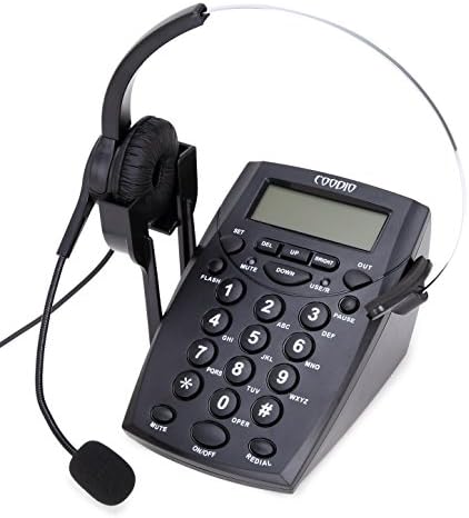 Dialpad with Headset, Coodio Corded Phone [Call Center] Telephone with Headset and Recording Cable and Tone Dial Key Pad/Redial - C888