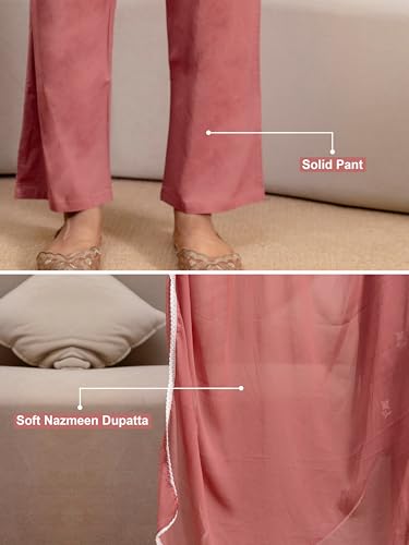 Image of TRENDMALLS Women's Cambric Cotton Embroidery Work Kurta Pant with Dupatta Set