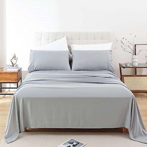 Whitney Home Textile King Sheet Set - 4 Piece Bed Sheets for King Size Bed, Extra Soft Breathable, Deep Pocket Hotel Luxury Cooling Sheets, Wrinkle Free Oeko-Tex, Grey by Whitney Home Textile - Used condition - US$19.46