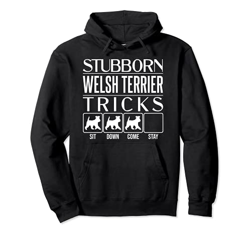 Stubborn Dog Tricks, funny dog gift, Funny Welsh Terrier Pullover Hoodie, Black