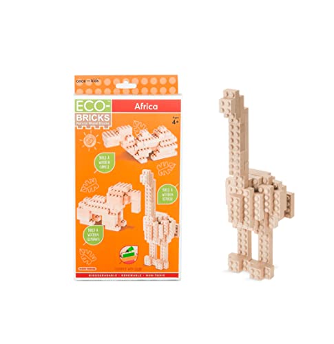 Eco-Bricks 3 in 1 Builds Africa - Earth-Friendly Kids Building Blocks - Create 3 Different Animals, Camel, Elephant, Ostrich