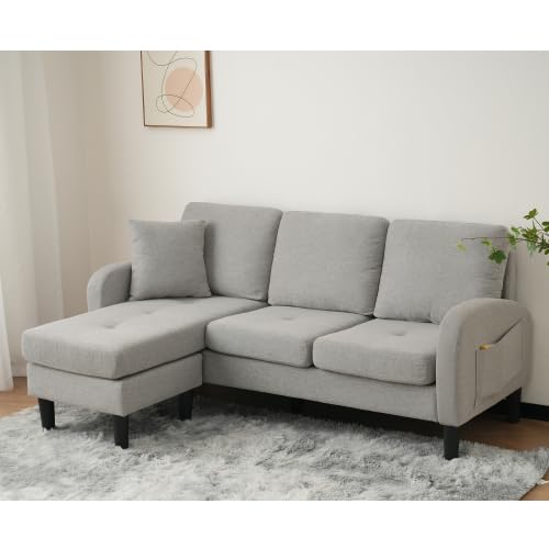 staronce Sofá esquinero modular con otomana, sofá de 3 plazas, 166 x 118 x 77 cm, montaje a izquierda o derecha, sofá pequeño acolchado con chaise longue, tela de lino y algodón