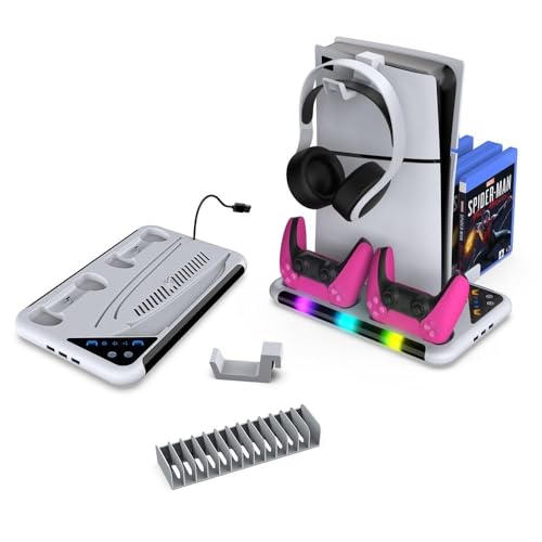 Image of PSS PS5 Slim Stand with Cooling Fan Station and Dual Controller Charging Station for PS5 /PS5 Slim Console Disc /Digital
