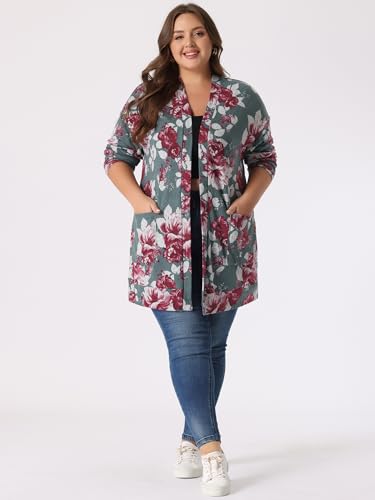 Image of Agnes Orinda Women's Plus Size Lightweight Cardigan Casual Soft Long Sleeve Floral Knit Cardigans with Pockets