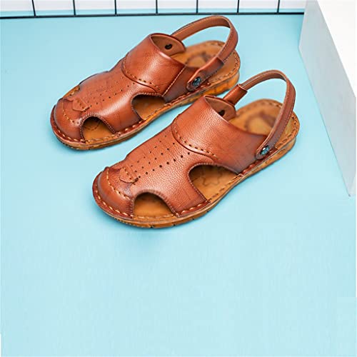 Men's Cowhide Beach Men's Shoes Casual Leather Cow Tendon Soft Sole Beach Men's Sandals Sandalias(38)4