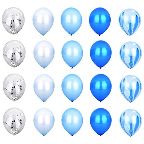 Blue Style Decoration Balloon Set - Blue Agate Mix Marble Balloon, White Balloon, Blue Balloon, Light Blue Balloon, Silver Confetti Transparent Balloon - 12" Combined Party Latex Balloons - 20 Pack Cover