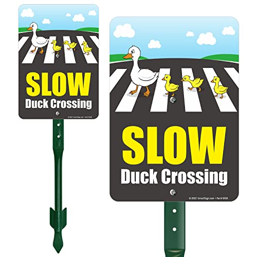 Panneau Slow Duck Crossing avec piquet alu réfléchissant 10x17.8cm