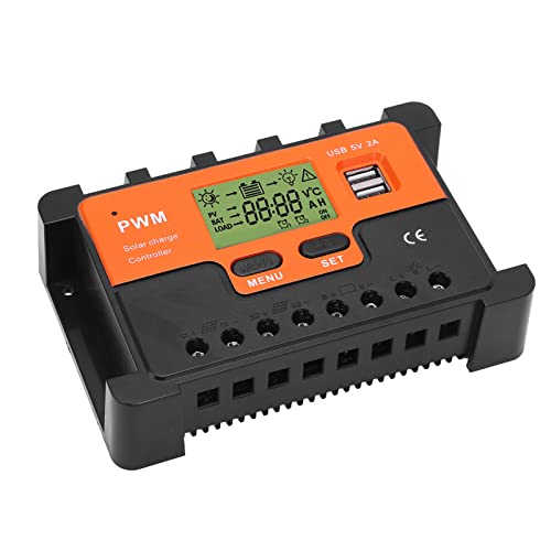 Controlador solar, regulador solar de 60 A, 3 estágios, tela LCD de carregamento PWM com 2 saídas US