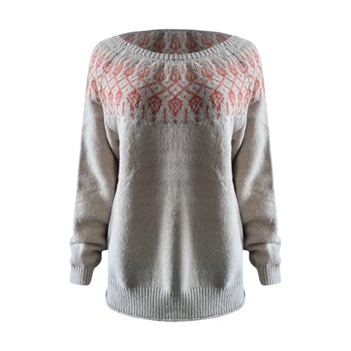 Fairisle - Suéter de punto para mujer, talla grande, suéter de punto, suéter de Navidad de Fair Isle, suéter cálido de invierno, suéter casual de ganchillo, caqui, 3XL
