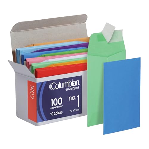 Columbian #1 Coin and Small Parts Self Seal Envelopes for Home, Office and Garden, Small Envelopes for Organization, 2.25