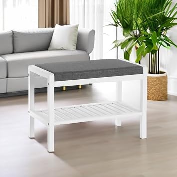 SONGMICS Shoe Rack Bench, Padded Seat, Storage Shelf, Holds Up to 350 lb