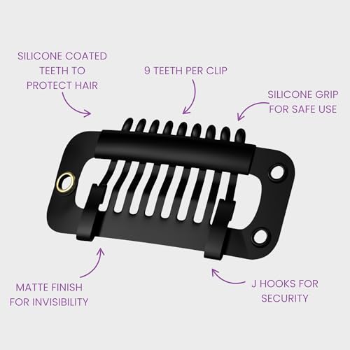 Pinzas metálicas para extensiones de cabello (30 piezas), clips para pelucas con revestimiento de silicona (negro, 9 dientes 32 mm) miniatura 2