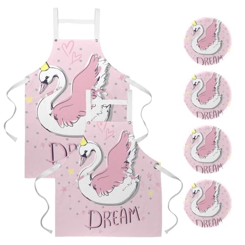 Lot de 2 tabliers de cuisine avec 4 broches, modèle Couronne de cygne multicolore