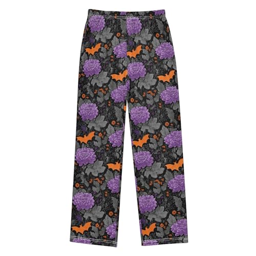 Pajama Pants Lounge Sleep PJ Bottoms Sleepwear Elastic Waist Drawstring S Orange Bat Purple Flower
