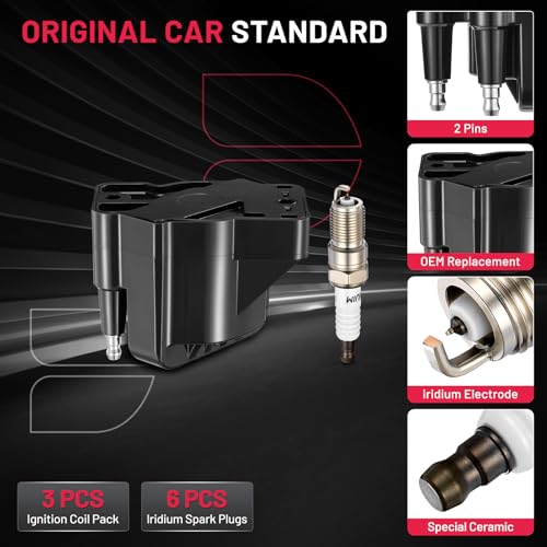 Image of BDFHYK 3PCS Ignition Coil Pack D555 and 6PCS Iridium Spark Plugs 3951 Compatible with Buick Allure LaCrosse LeSabre Park Avenue, Compatible with Chevy Camaro Impala Monte Carlo,Bonneville 3.8L V6
