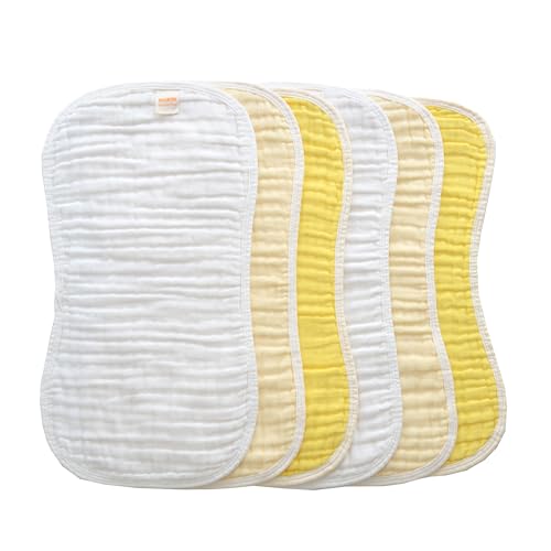 Image of MUKIN Baby Muslin Burp Cloth Set of 6, Ultra Soft Absorbent Thick Cotton Burping Cloths for Unisex Newborn Babies, 20'' by 10'' Neutral Milk Spit Up Rags Boys Girls - Baby Must Haves(Gradient Yellow)